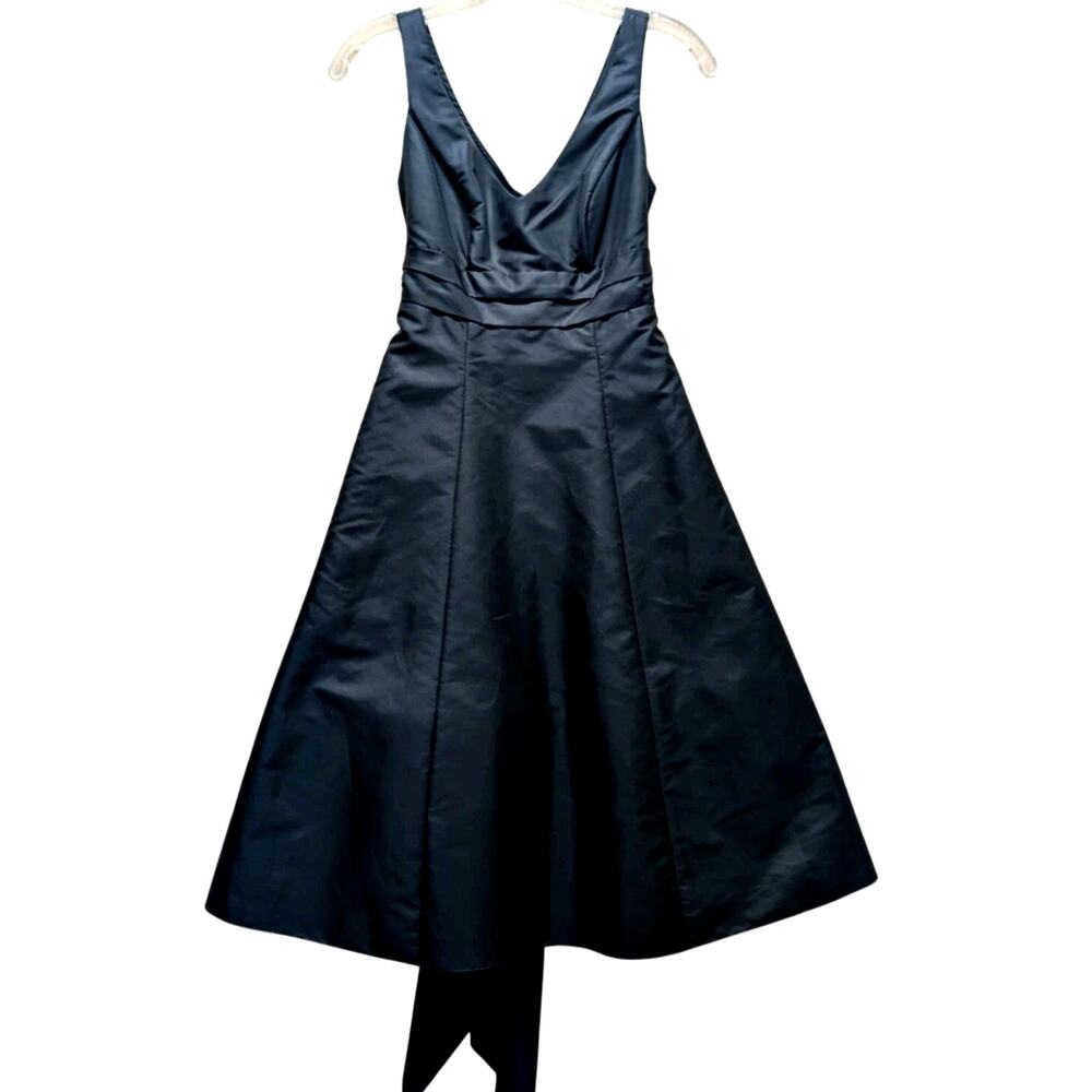 Davids Bridal Cocktail Dress Sz 2 Tie Back Black Tea Length Formal Prom Wedding